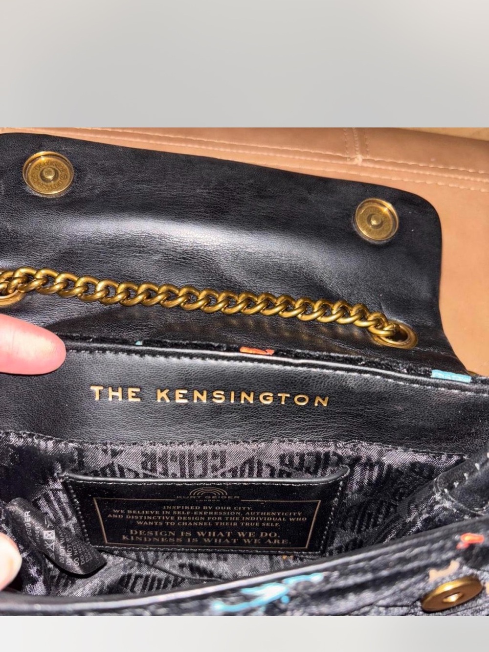 Kurt Geiger Black Velvet Embellished Star-Print Shoulder Bag - Picture 5 of 5
